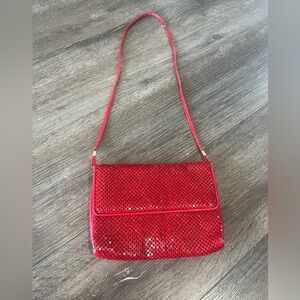 Whiting & Davis Red Sequence Textured Shoulder Bag